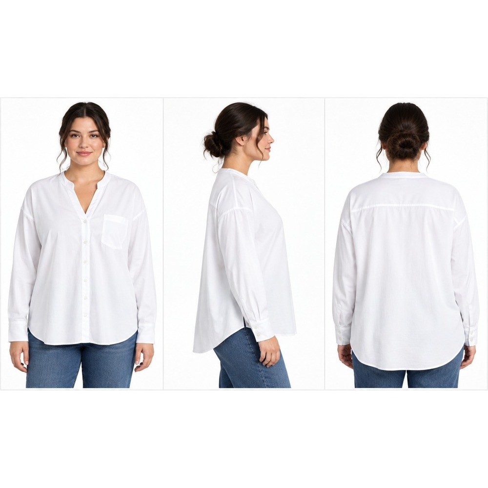 Calvin Klein Button-Down Blouse Shirt Womens 2X White Long Sleeve Stretch